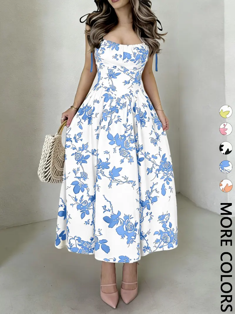 dress blue and white flower print - TikTok Shop