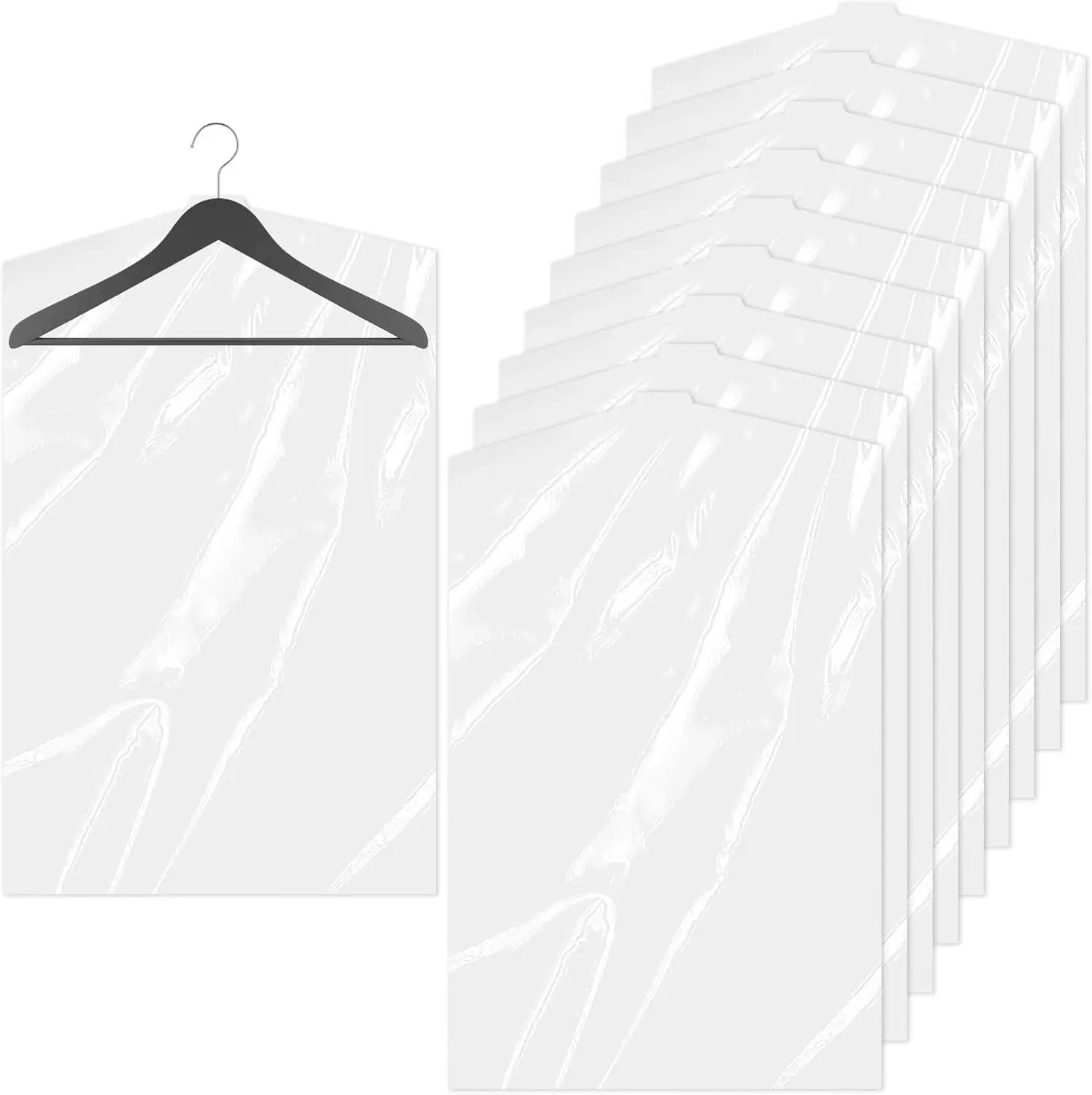 10Pcs (24 x 36 In) Clear Plastic Clothes Covers, Dry Cleaners Bags Hanging Dust-proof Clothing Protector Covers Garment Bags for Home Storage Clothing Stores Dry Cleaning