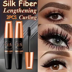 2pcs Waterproof Mascara, Smudgeproof Long-Lasting Curling Lashes, Voluminous Eye Makeup, Fiber Extension Eyelash Enhancer