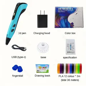 3D Printing Pen 8-Piece Set, Computers & Office 3D Printing Supplies with Stepless Slide, Temperature Adj., Type-C USB Charging Cable, Charging Head, Base, Picture Album, 36m PLA Consumables, Creative DIY Toy Gift for Children’s Birthdays