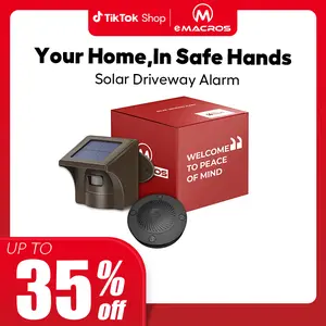 eMACROS Driveway Alarm(2nd Gen) - Upgraded Wireless Solar Powered Driveway Alert System, Weatherproof Sensor with 1/2 Mile Long Range & 30 Chimes, 2024 Release