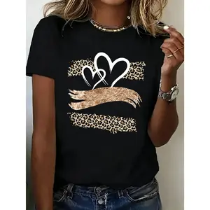 Leopard Print Glitter Heart Graphic Tee| Y2K Coquette Streetwear Top  y2k tops teen clothes