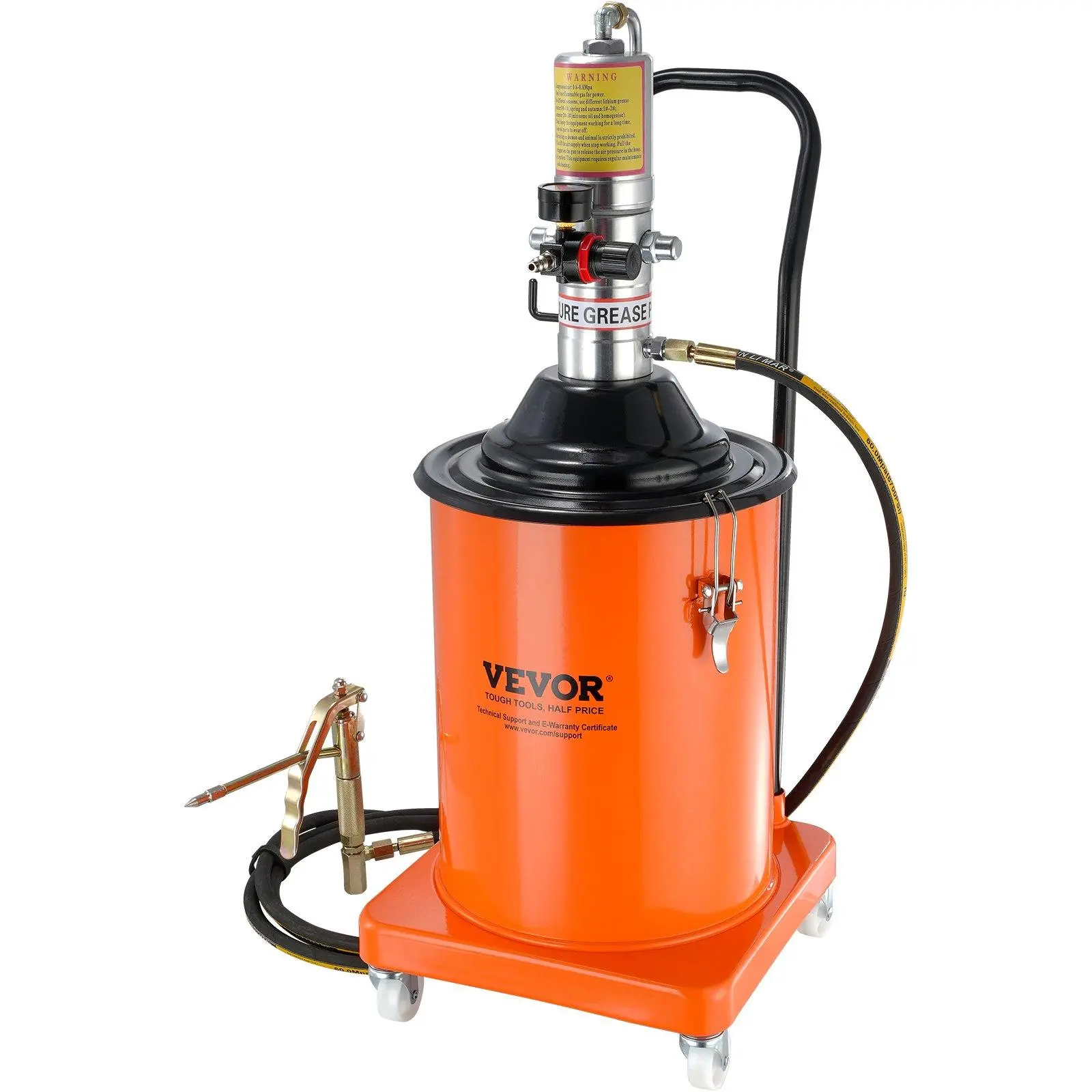 Grease Pump, 5 Gallon 20L, Air Operated Grease Pump with 13 ft High Pressure Hose and Grease Gun, Pneumatic Grease Bucket Pump with Wheels, Portable Lubrication Grease Pump 50:1 Pressure Ratio
