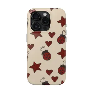Red Ladybug Stars Hearts Yellow Phone Case Y2K Cute Bug Pattern Cool Girl iPhone Pro Max 16 15 14 13 12
