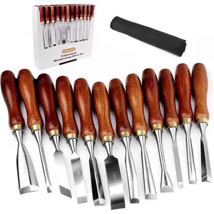 12-Piece Wood Carving Chisel Set, CR-V 60 Steel Multi-Shape Edge Gouges Carving Tools with Storage Case for Woodworking Beginners and Professionals