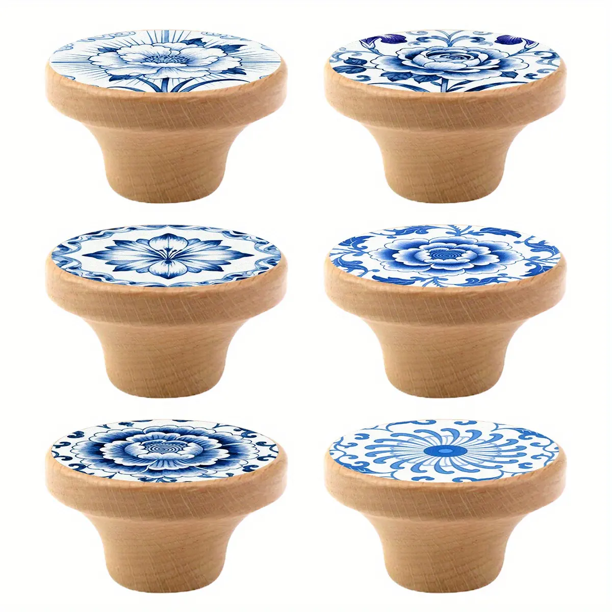 6PCS Art Nouveau Style Pulls, Handcrafted Wooden Drawer Pulls and Kitchen Cabinet Knobs, Dresser Drawer Handles, Polished Surface, Personalized Pattern Design, Decorative Drawer Pulls, Home Decor, Interior Decoration.
