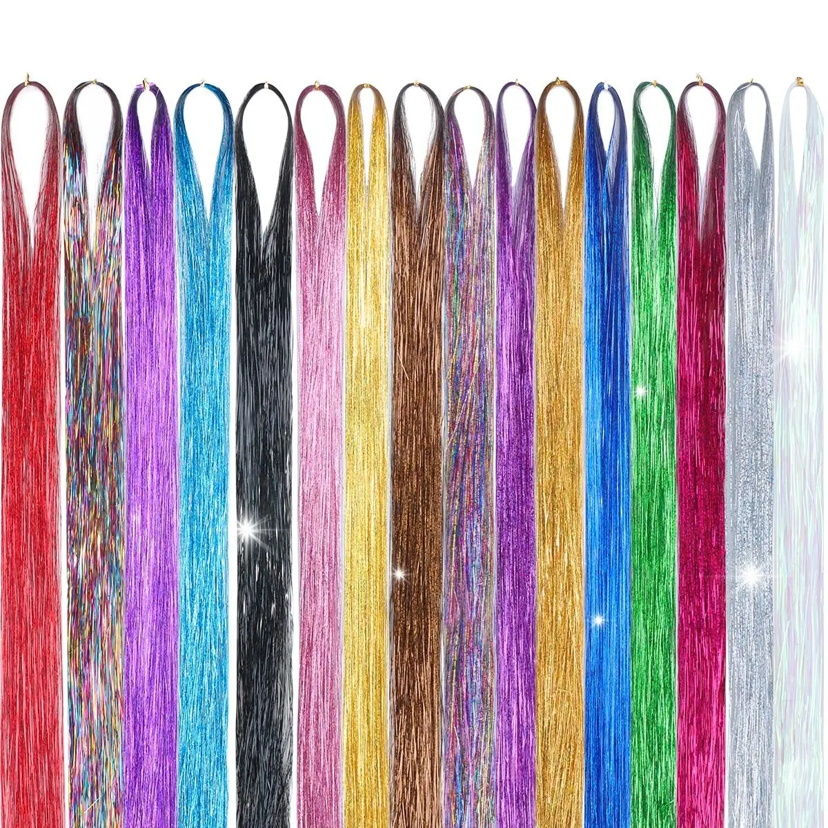 16 Colors Tinsel Hair Extensions , Fairy Hair Tinsel for Women & Girls Easy Apply Hair Highlights for Birthday Christmas New Year Party summer hairstyles #sohochic