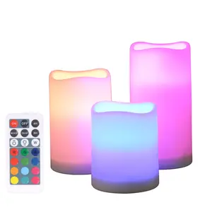 LED Flameless Candles With Remote Control and Timer, Battery Operated Dia 2.5", H3"4"5" Outdoor/ Indoor Plastic Pillar Candles, Use 3×AAA Batteries(Excl.) Rgb Colorful Led Smart Led Light