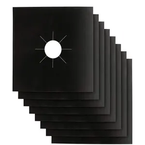 Stove Burner Covers - Gas Stove Protectors Black 0.2mm Double Thickness, Reusable, Non-Stick, Fast Clean Liners for Kitchen/Cooking. Stove top Covers Gas Burners Size 10.6" x 10.6" BPA Free(8 Packs)