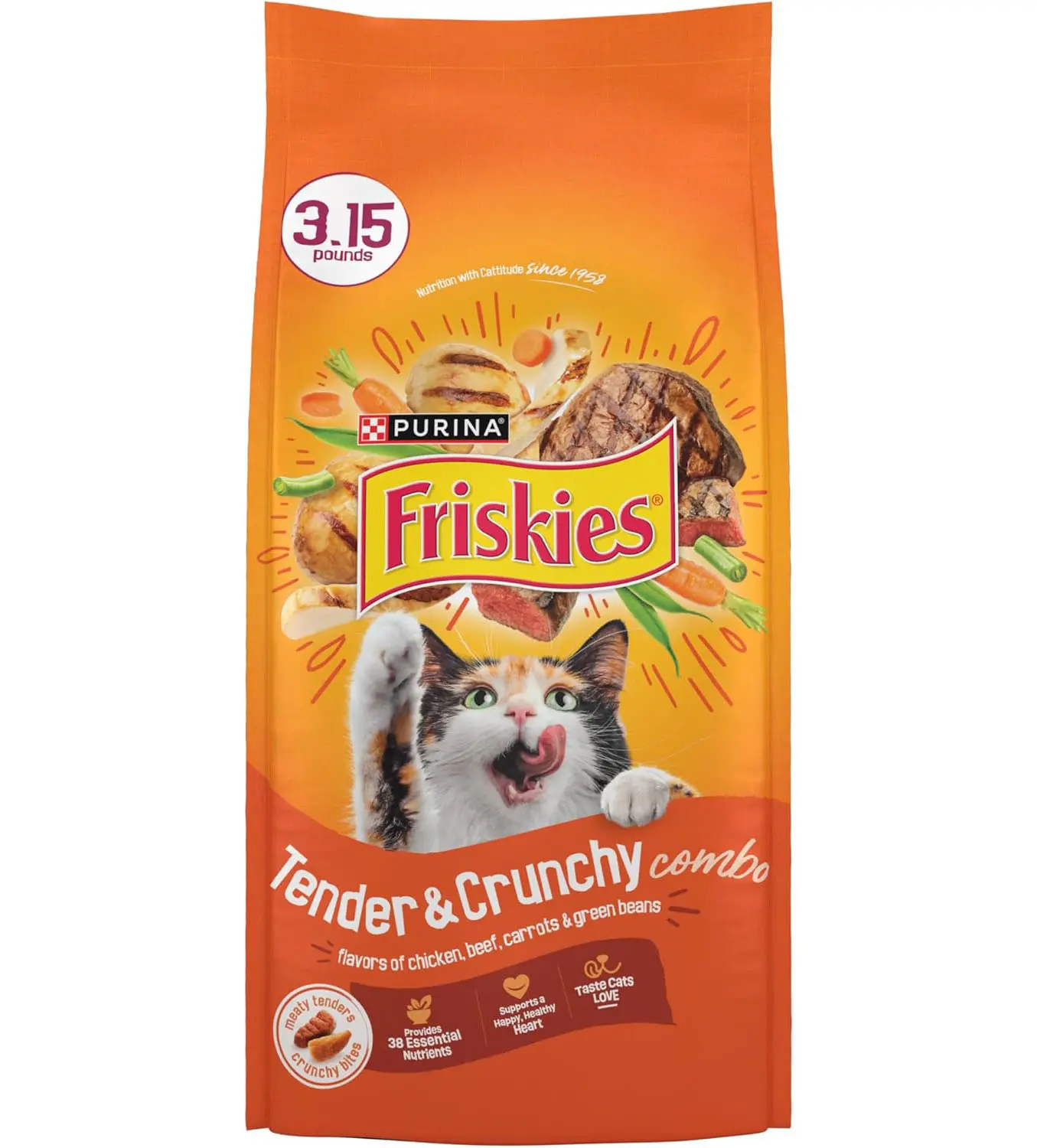 Purina Friskies Tender and Crunch'd With Flavors of Chicken, Beef, Carrots and Green Beans - (Pack of 4) 3.15 lb. Bags