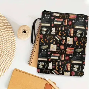 cat canvas book cover with zipper - washable paper book cover with pocket - perfect gift for women and girls, Office Desk Accessories, Stationery Office Supplies, Notebook Accessories