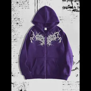 Men’s solid-color zip-up hoodie, regular fit casual long-sleeve hooded sweatshirt for fall and winter; men’s clothing for daily wear; tops/pullovers with zippers; wetsuit-style design; available in purple, beige, and plain colors.