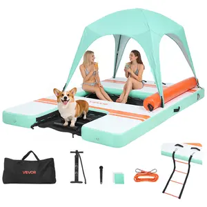 【Summervibes】VEVOR Inflatable Floating Dock, 10 x 6 FT Inflatable Dock Platform, Non-Slip Water Air Mat with Portable Carrying Bag and Detachable Ladder, Floating Water Platform Island Raft for Pool Beach Ocean