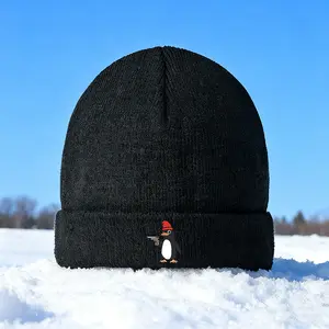 Funny Penguin with Red Hat Holding Toy Gun Knit Beanie Hat for Winter Outdoor Activities  Cold Weather Wear for Teens and Adults  Ideal Christmas Holiday Gift  Birthday Present  and Seasonal Festive Accessory