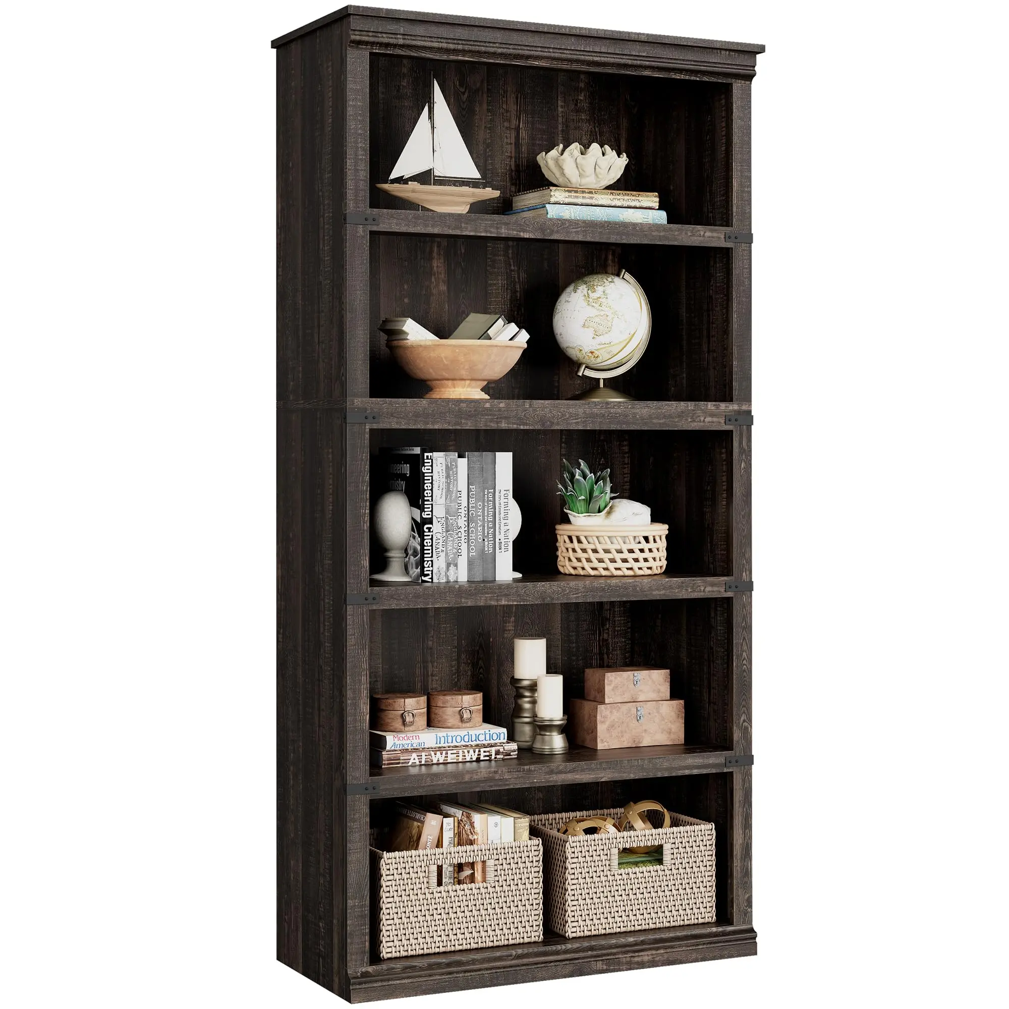 Garvee 5-Tier Shelf, Farmhouse Style, with 171 cm High Shelves with Storage, Wooden Shelves, 5 Display Shelves, for Office and Living Room.