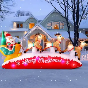 Danxilu Christmas Inflatables 10 FT Long Santa Sleigh with Reindeer Outdoor Decorations, Built-in Colorful LEDs Santa Claus Deer Sled Blow Up Yard Decoration for Outside Lawn Holiday Xmas DecorFFSummitSupply7