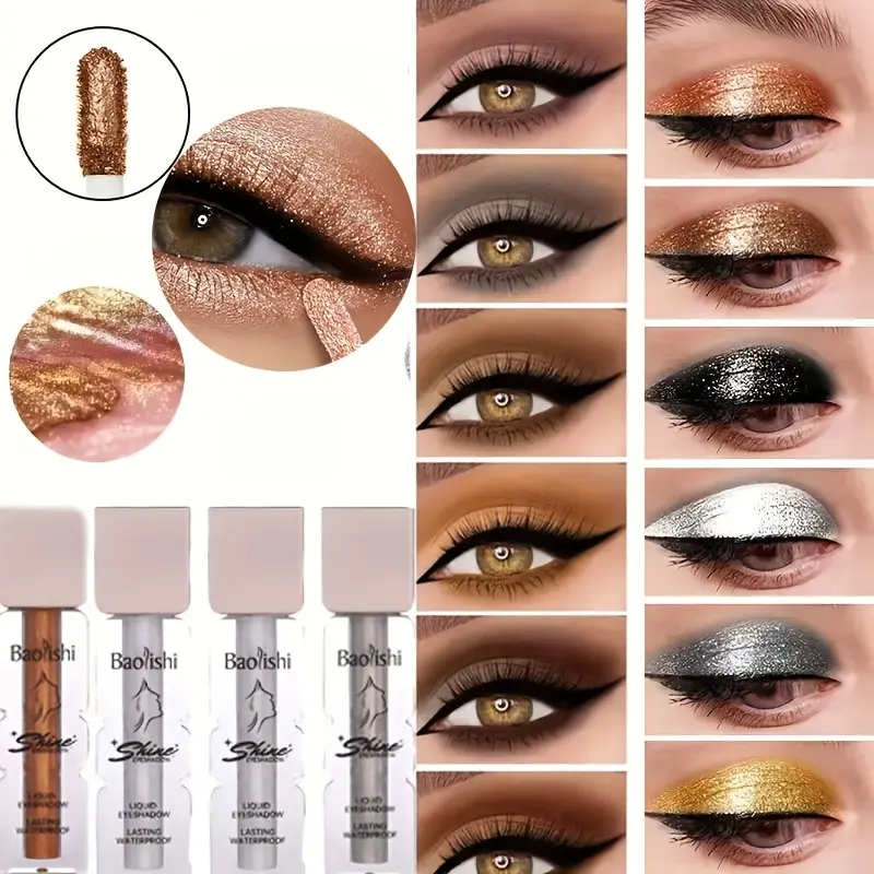 Baolishi 12-Color Liquid Eyeshadow Glaze | Metallic & Shimmer Dual Texture, One-swipe for High-shine Sparkling Finish | Perfect Gift for Girlfriends & Friends