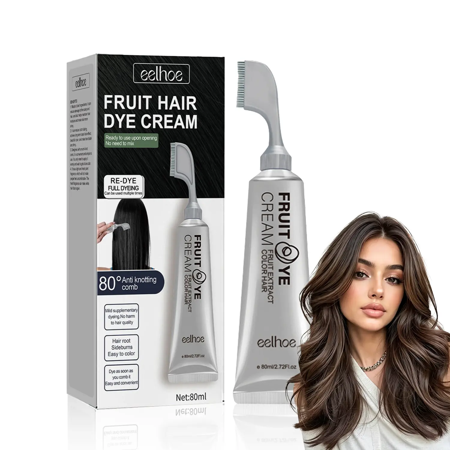 Ammonia-Free Root Touch Up Hair Dye Cream Comb Kit - Plant Extracts, No-Mix Formula, Dark Brown, 2.8 oz, for Men (Male), Haircare, Dyeing Hair, Black Truffle, Tube, Non Toxic, Gray Hair Dye Semi-Permanent Color