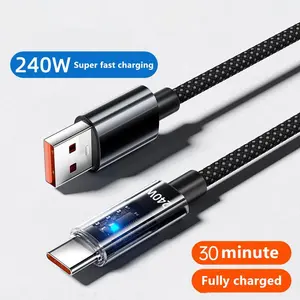 240w Super Fast Charging Cable with LED Indicator, USB-A to Type-C Textile Line, High Efficiency, Durable, Modern Design
