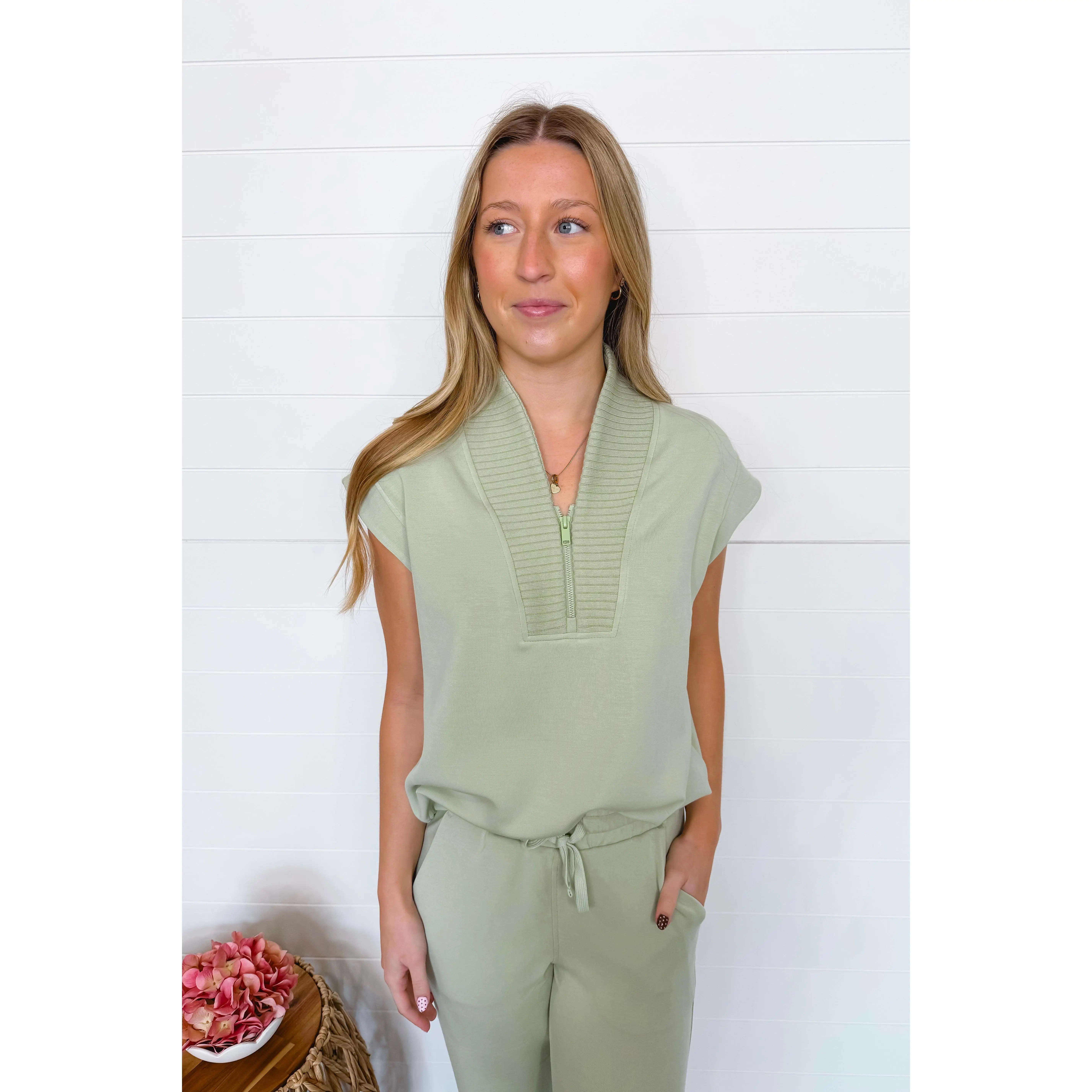Sporty Spice Scuba Luxe Quarter Zip Up - Pistachio