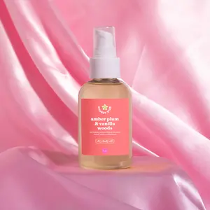 Amber Plum Vanilla Woods Scented Dry Body Oil - Body Care - Non Greasy Formula - Moisturizing  - Floral, Woody, Fruity, Gourmand Scent
