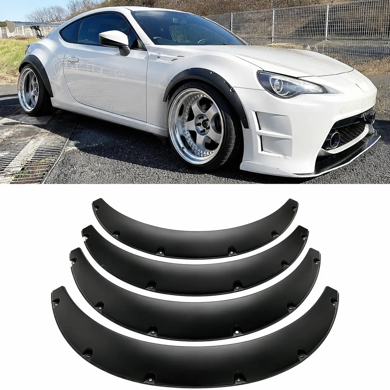 4PCS Large Waterproof Flexible Universal Fender Flares - Widebody Wheel Arch Mud Guards, No-Drill Splash Scratch Protector with Fasteners, Matte Black Car Exterior Mod Parts for Car Truck SUV, Vehicle, Daily Commuting, All-Season Weather Protection