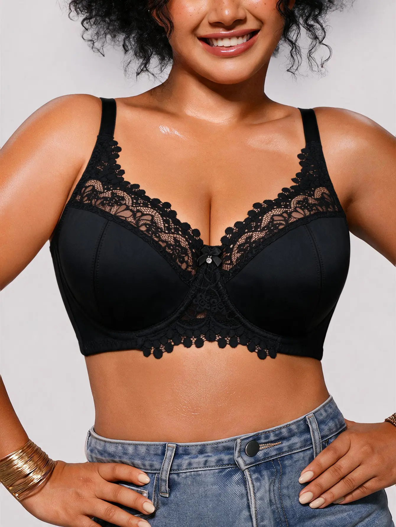 TryWish Plus Size Women's Lace Unlined Full Coverage Bra Unpadded Underwire Support Everyday Bra