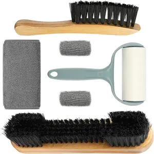5Set Pool Table & Rail Brush,Billiard Felt Cleaner Accessories with 2 Wooden Brushes, Cue Cleaning Cloth, Ferrule Polish Cloth & Sticky Lint Roller