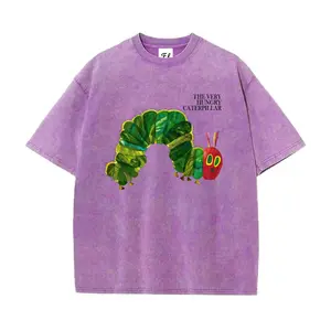 The Very Hungry Caterpillar Vintage Washed T-Shirt | Retro Eric Carle Graphic Oversized Tee for Women | Aesthetic Streetwear Distressed Summer Cotton Top | Nostalgic Kidcore Shirt