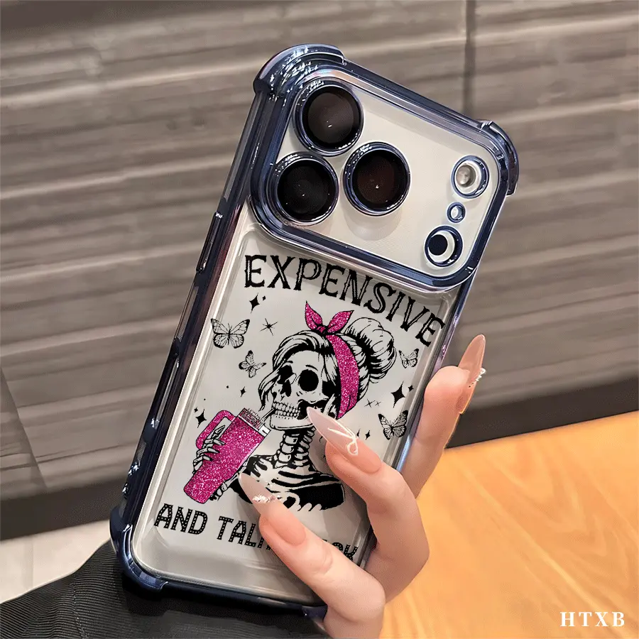 Electroplated Skeleton Girl TPU Smartphone Case - Transparent Soft Back, Protective Accessory for iPhone 17,16,15,14,13,12,11,X,XS,XS Max, Ideal Holiday Gift for Phone Accessories Needs, Protection,summerwins
