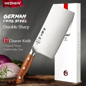 1 Pc 7.1'' HEZHEN Cleaver Knife Supreme Series German Steel + Wood Handle Sharp & Durable Effortlessly Chop Meat/Bone Essential for Chef & Home Kitchen
