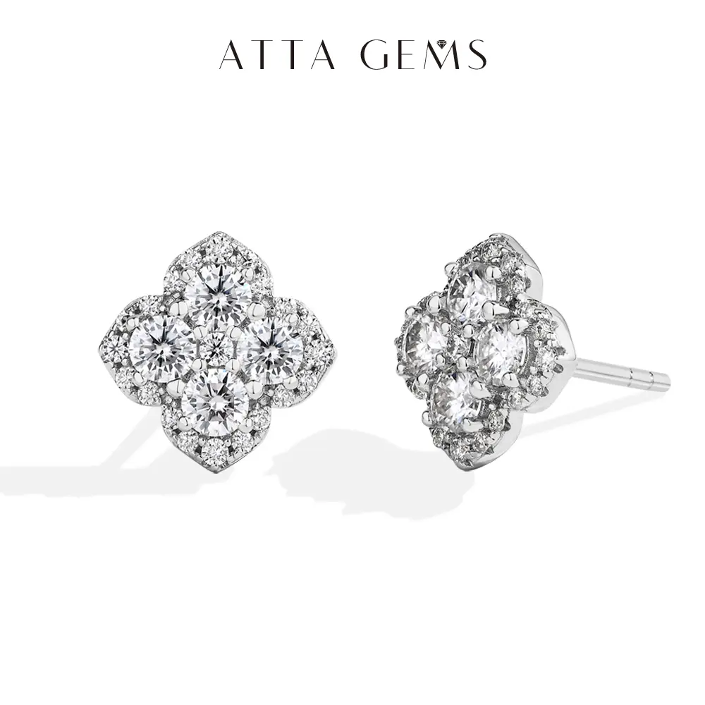 Lab-Created Moissanite Earrings for Women, Sterling Silver Floral Studs with D Color VVS1 Grade, Classic Birthday Wedding Gift Jewelry, Female
