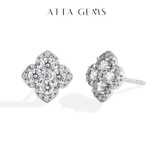 Attagems D Color VVS1 Lab-Created Moissanite Stud Earrings for Women Classic Elegant Floral Design Sparkling Gemstone Jewelry E052 Sterling Silver Wedding Anniversary Birthday Trend E052