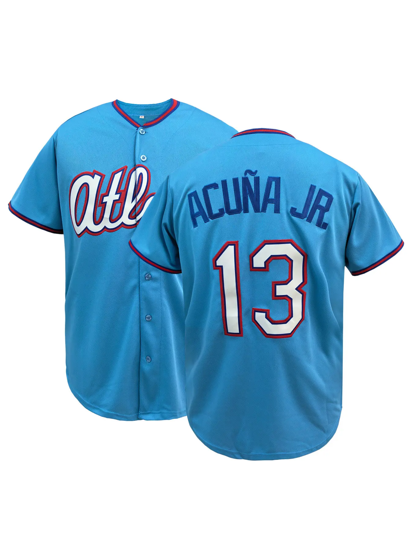 Men's Atlanta #13 Baseball Jersey, Light Blue Breathable Stitched Shirt,Unisex Comfortable Sports Fan Uniform, Sports Tops