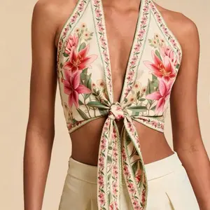 Women's Halter Neck Floral Print Sexy Fashion Blouse for Vacation, Summer Outfits, Womenswear Top - Shirts