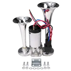 Truck Boat Electric Air Horn, Car 150DB Super Loud Train Horn Dual Pipe Zinc Horn with Compressor for 12V Vehicles, Motorcycles, Boats