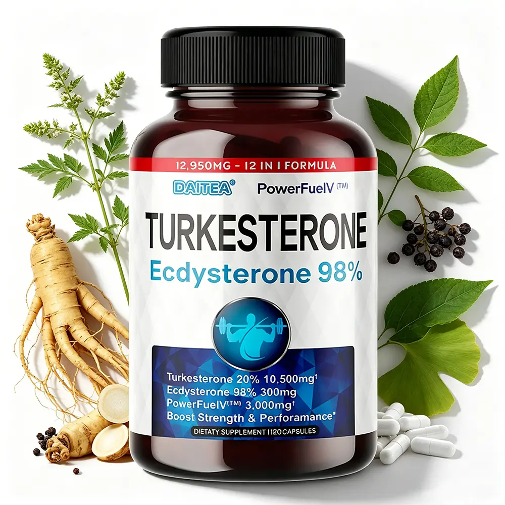 DAITEA 98% Turkesterone & Ecdysterone Dietary Supplement - 12-in-1 Natural Vitamin, Botanical Supplement with Fadogia Agrestis for Energy, Fitness - 120 Sport Capsules