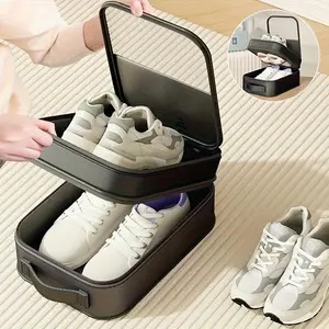 Travel-friendly shoe storage bag, large capacity for 3 pairs of shoes, made of durable, dustproof, breathable material, with ergonomic handle, available in gray and black, ideal for compact travel storage