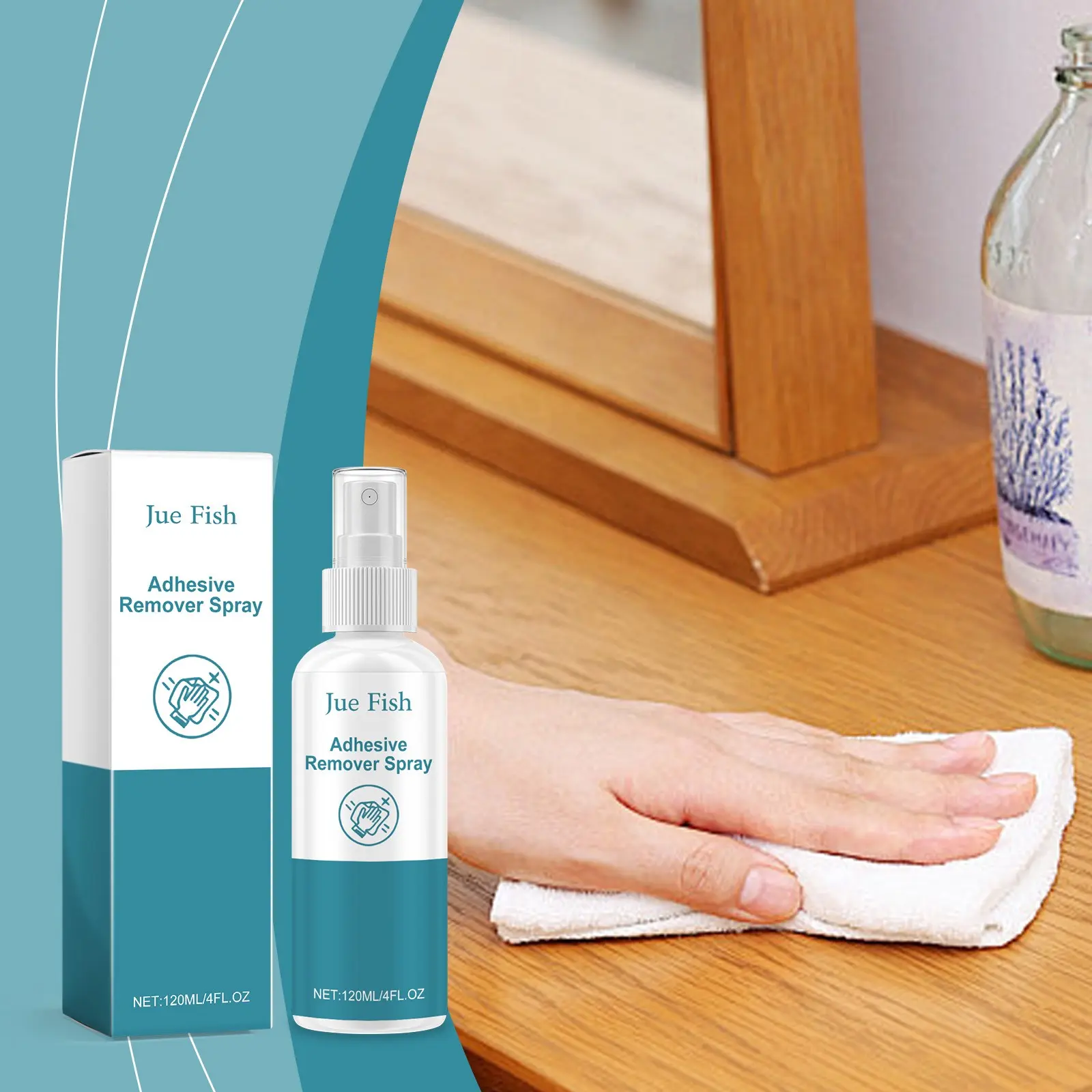 Jue Fish Gentle Formula Adhesive Remover Spray for Metal and Glass, Home Use Spray for Glue Residue Cleaning, Home Cleaning Products