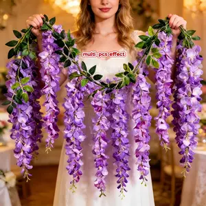 1-Pack Outdoor Artificial Wisteria Vine, Fake Hanging Plants - Realistic Faux Hanging Vine with Dense Flowers, Double-Layer Plastic Wisteria Garland, Suitable for Weddings, Parties, Gardens - Year-Round Table Centerpiece, Balcony Hanging