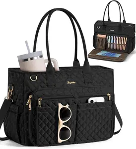 Teacher Tote Bag for Women 15.6 Inch Work Laptop Bag with Large Cup Holder Insulated Pocket Waterproof Quilted Shoulder Crossbody Organizer Multiple Pockets for Travel School College