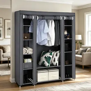 Gray 69 Inch Non-Woven Fabric Portable Wardrobe, Durable Clothes Storage Cabinet Easy Assembly for Bedroom