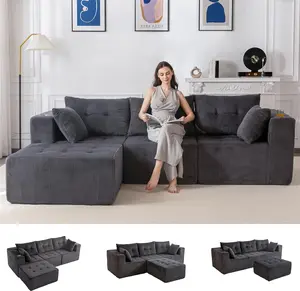 MAXYOYO Modular Sectional Sofa Couch, L Shaped Modern Cloud Couch with 1 Ottoman, Sofa in A Box, Tufted 4-Seat Boneless Sleeper Chair for Living Room, No Assembly Required