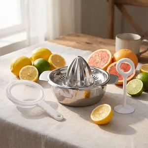 Stainless Steel Citrus Juicer Kit - Manual Lemon Squeezer with Bowl, Strainer & Pestle, Handheld Orange Reamer for Fresh Juice