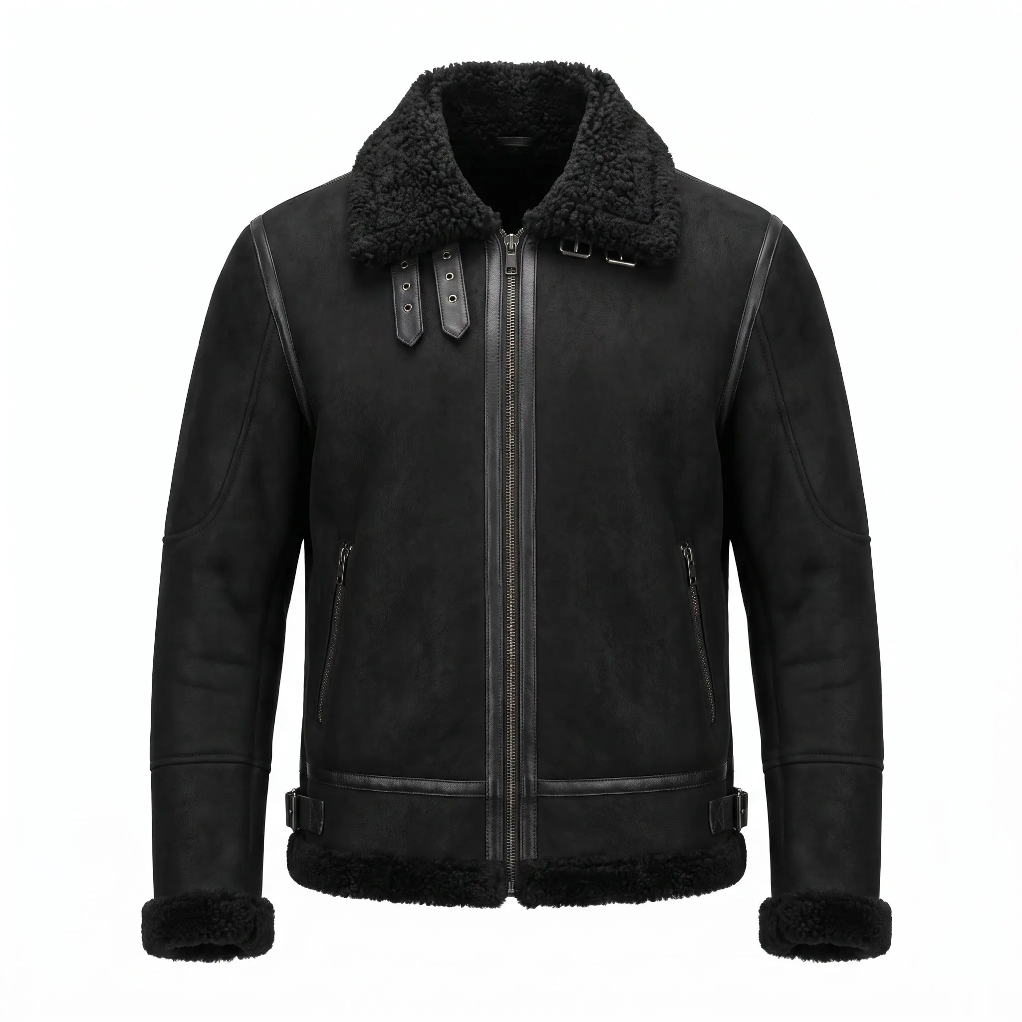 Kashani Black Shearling Leather Aviator Jacket