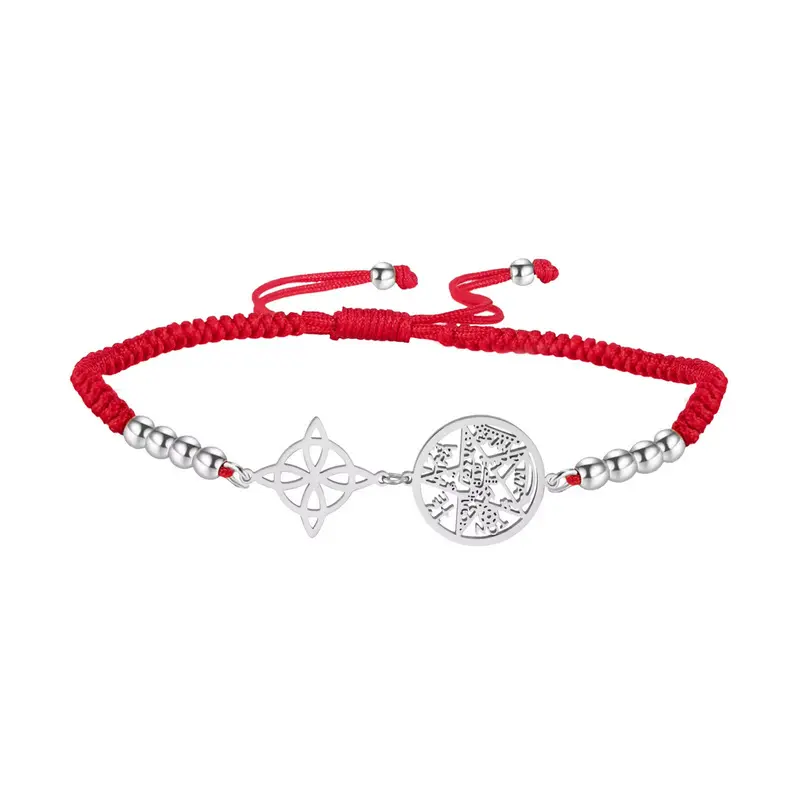 September Laurel  Witches Knot Bracelet, Tetragrammaton Pentagram Bracelet, Celtic Knot Pendant Adjustable Braided Rope Protection Bracelet, Pagan Witchcraft Jewelry for Women and Men