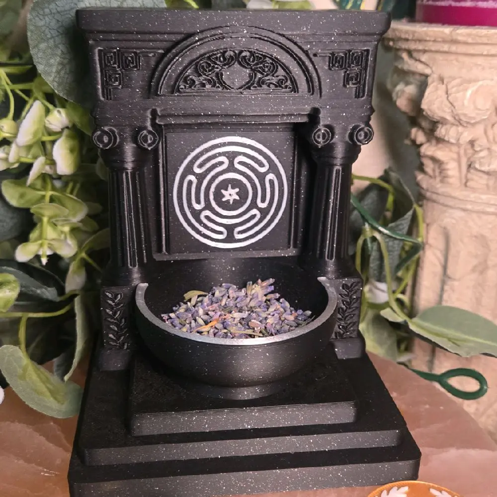 5-Inch Greek Mini Hecate Altar Wheel, Black Sparkle Religious Decorative Arch Vines Print Goddess Shrine, Witchcraft Magic Pagan Gift for Home Decor