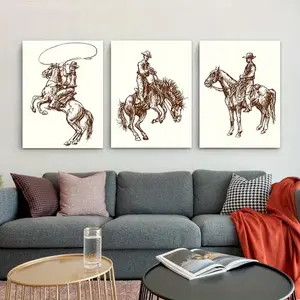 Western Style Cowboy Canvas Wall Art Set, Artistic Rustic Bohemian Decor, Unframed Country Living Room Decoration, Vintage Western Print Unframed, Cowboy Theme