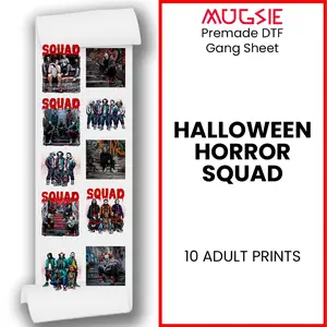 Halloween Horror Squad DTF Transfers 22x60 Direct-to-Film Gang Sheet