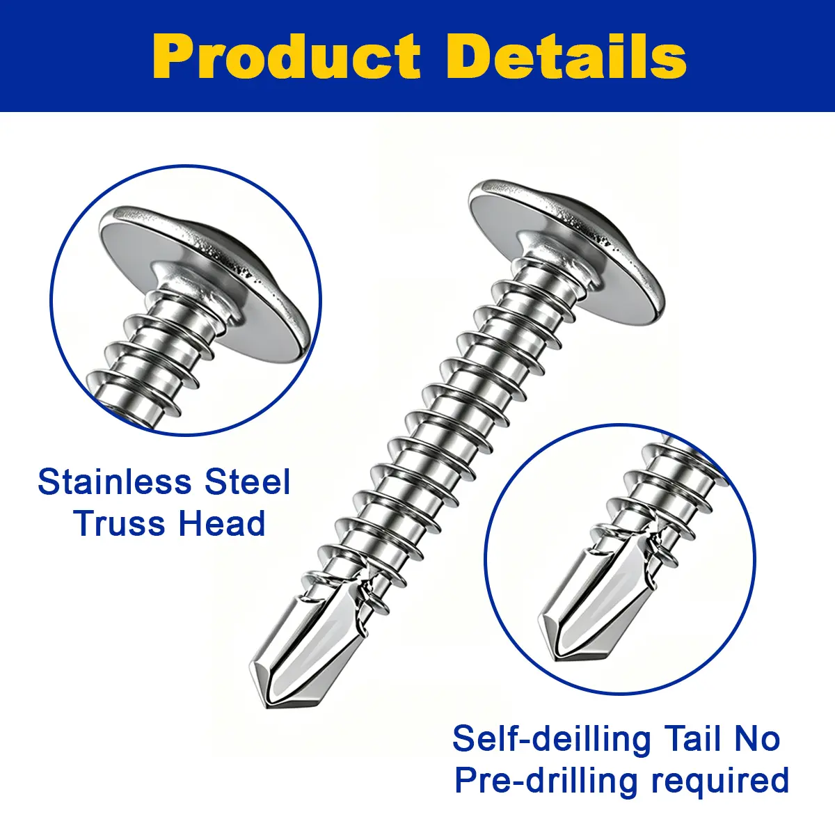 200-Piece Carbon Steel Self-Drilling Tek Screws Kit, Heavy-Duty Truss Head Sheet Metal Screws with No Pre-Drilling for Metal Work, DIY Projects